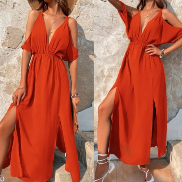 Cold shoulder split thigh maxi dress - Picture 7 of 16